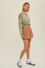 Waffle Knit Top Soft Olive