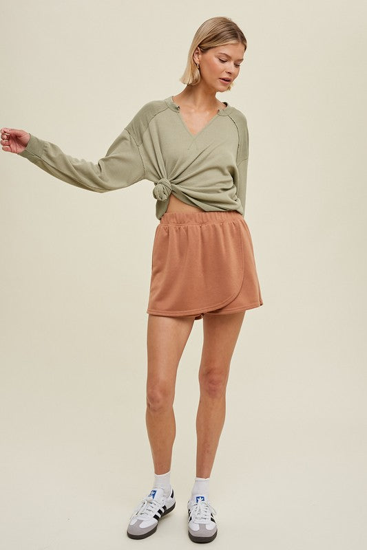 Waffle Knit Top Soft Olive