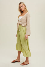 Open Knit Front Tie Cardigan Taupe