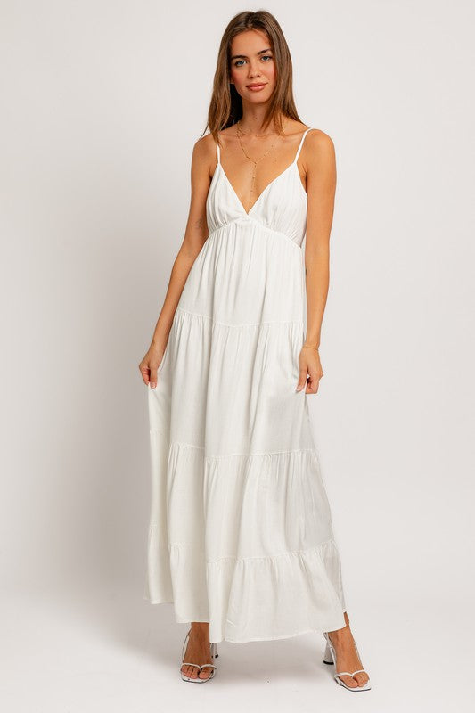 Tie Back Tiered Maxi Dress White