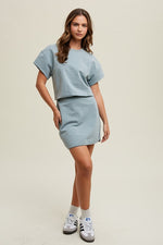 French Terry Knit Mini Dress Soft Blue