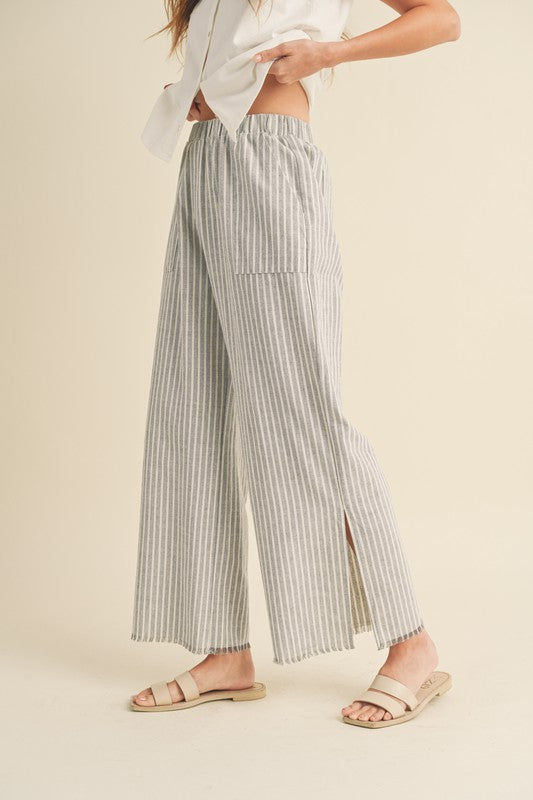 Striped Linen Pants Grey