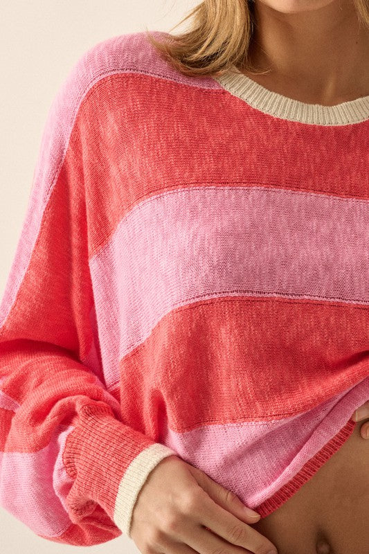 Dolman Sleeve Striped Sweater Pink and Red