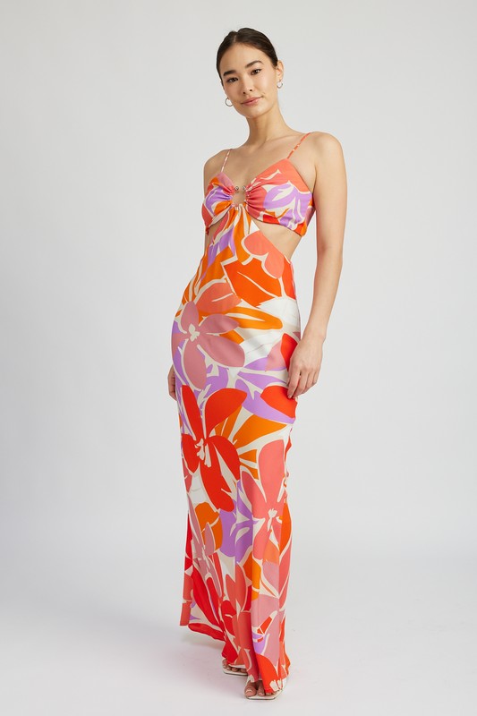 strapless open back dress Katie Floral Print Hollow Cut-Out Maxi Dress main image 1