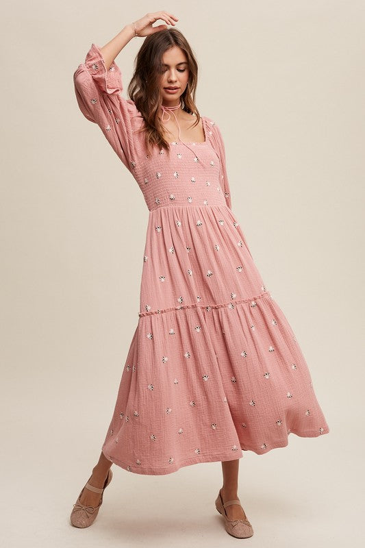 Puff Sleeve Maxi Dress Soft Pink