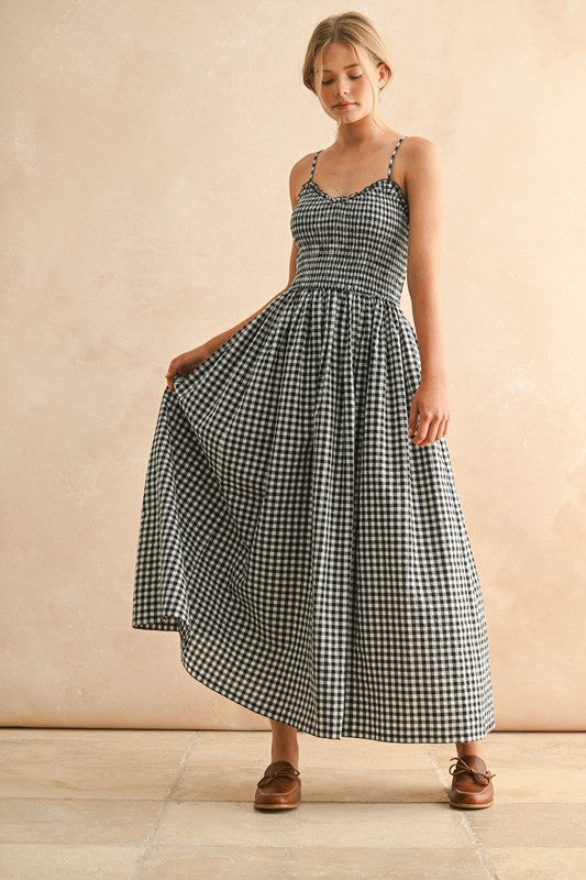 Smocked Top Gingham Print Maxi Dress Small Smocked Top Gingham Print Maxi Dress Small