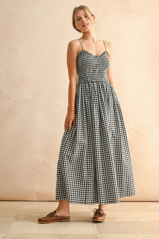 maxi dress smocked top Smocked Top Gingham Print Maxi Dress Small