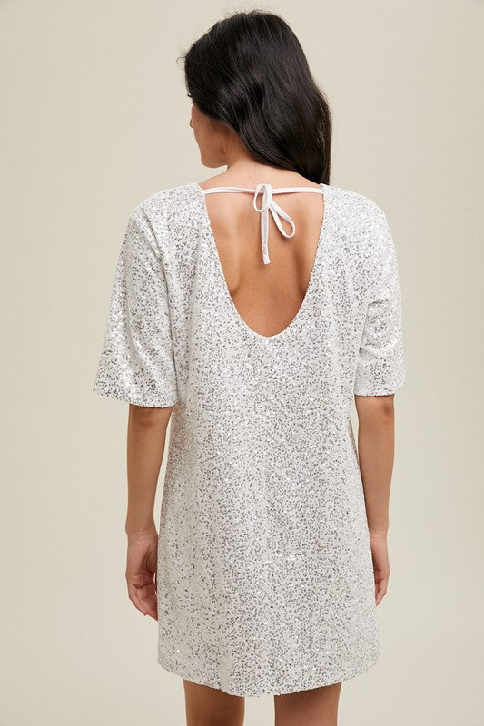 Open Back Sequin Mini Dress Large