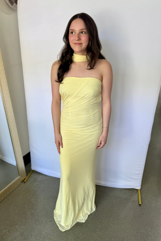 Strapless Chiffon Maxi Dress Butter Yellow Medium