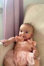 Dawsyn Bow Front Tulle Bubble Romper - Strawberry Ice - Lilac&Lemon