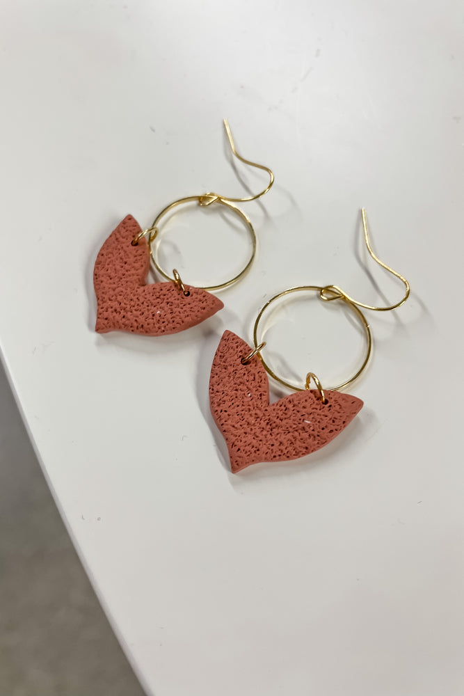 Terra Cotta Sand Paper Printed Arch Dangle Earrings