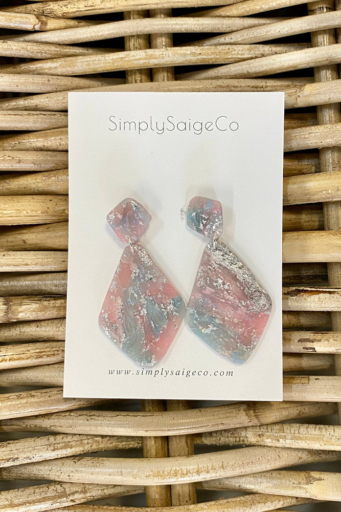 Simply Saige Blue and Pink Marbled Drop Studs