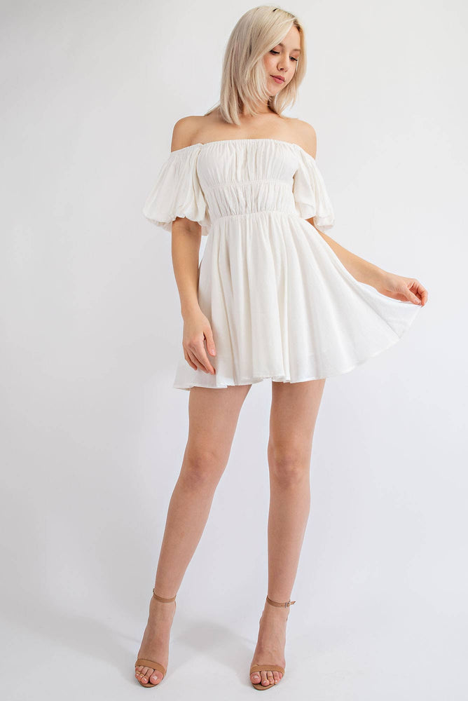 Flounce Sleeve Off The Shoulder Mini Dress White