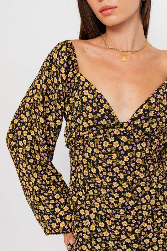 Hazel Floral Print Long Sleeve Dress - Lilac&Lemon