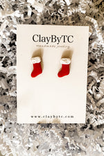 Red Stocking Earrings by ClayByTC