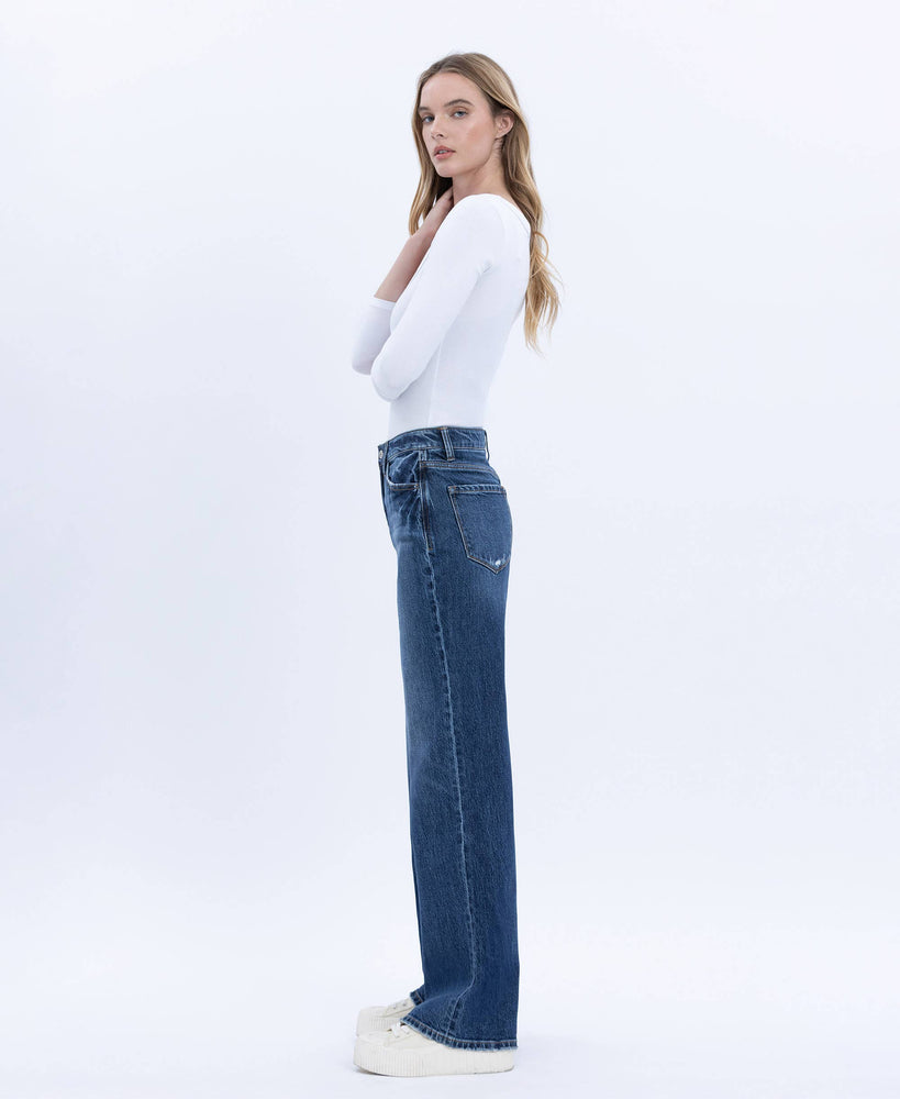 90s Super High Rise Dark Wash Wide Leg Jeans