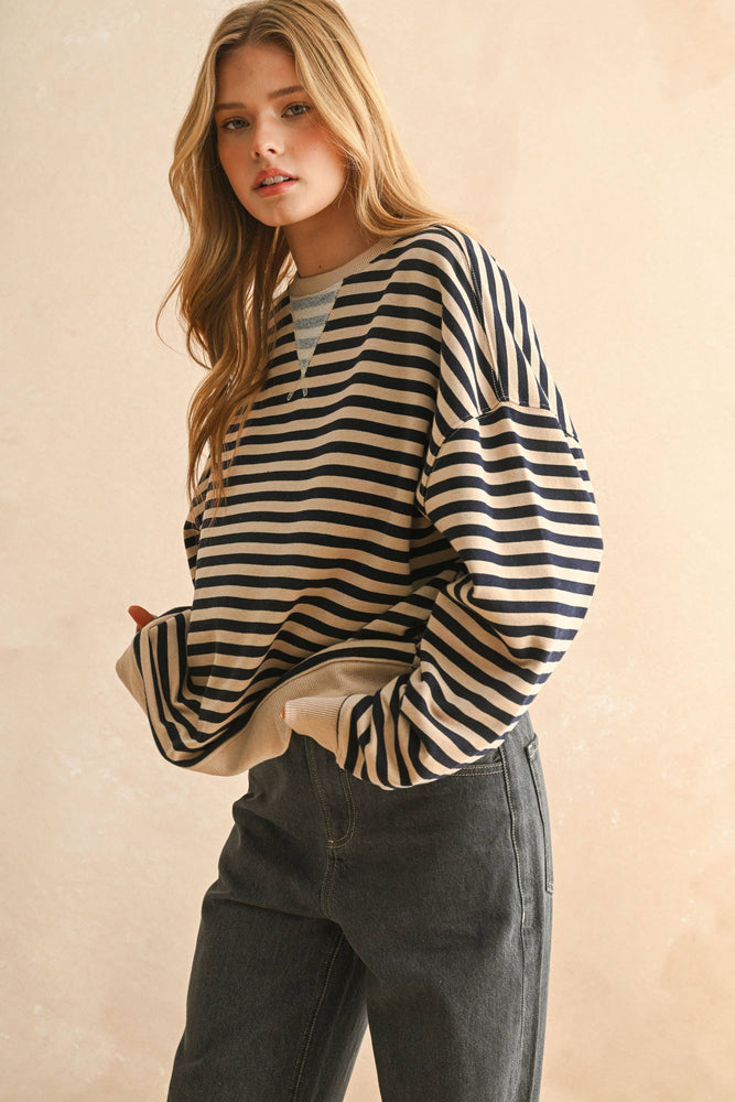 Striped Knit Long Sleeve Pullover