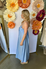 Blue and White Polka Dot Maxi Dress