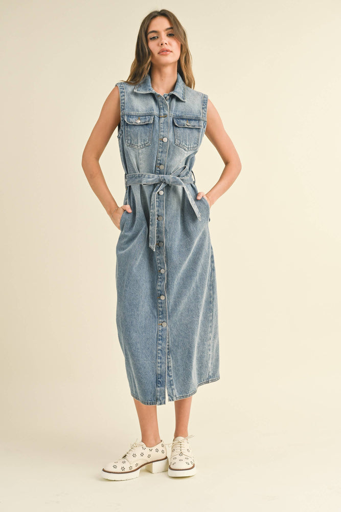 Sleeveless Button Down Denim Dress Sleeveless Button Down Denim Dress