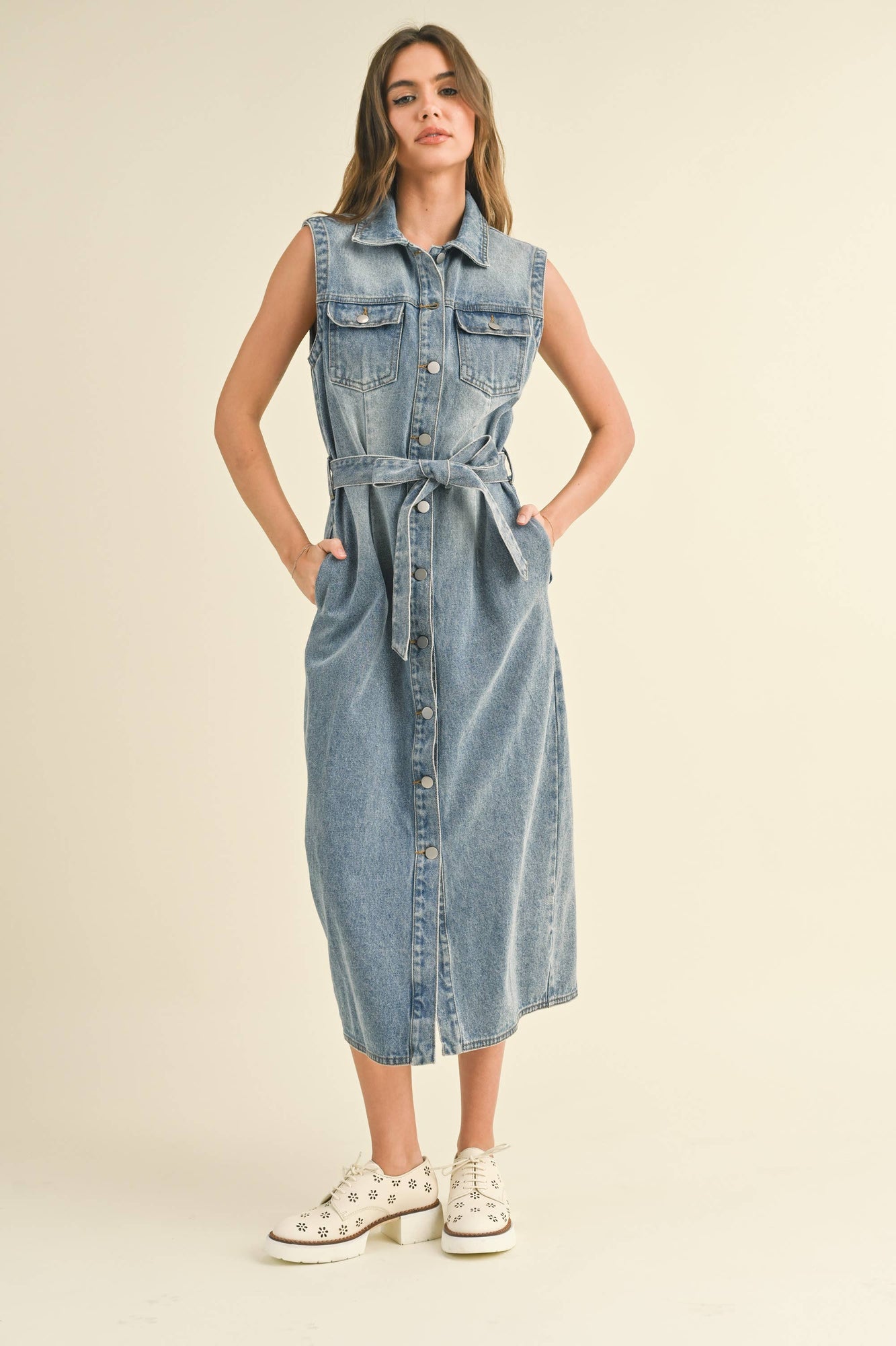Sleeveless Button Down Denim Dress