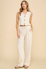 Elastic Waist Linen Blend Pant Oatmeal