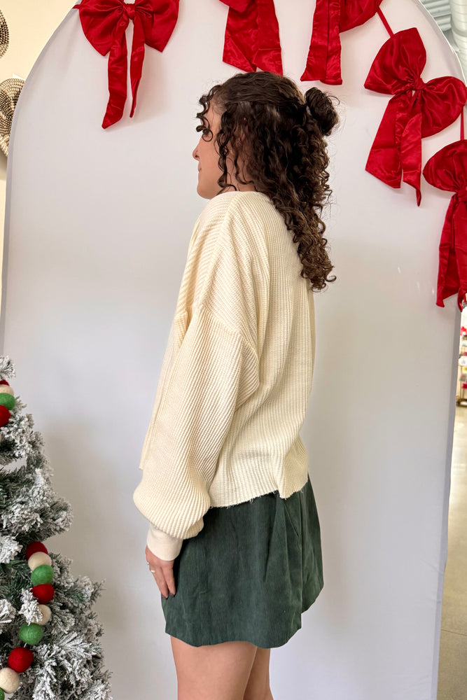 Waffle Knit Long Sleeve Top