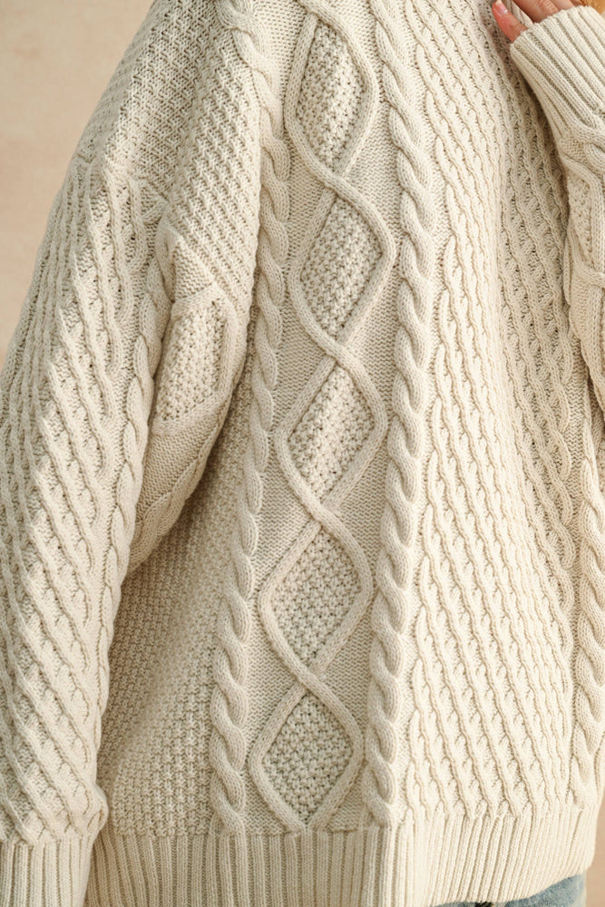 Round Neck Cable Knit Top
