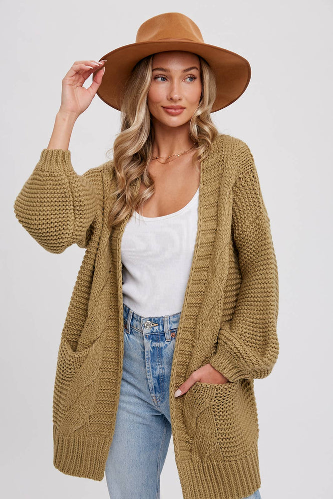 Chunky Cable Knit Cardigan Olive