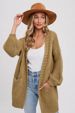 Chunky Cable Knit Cardigan Olive