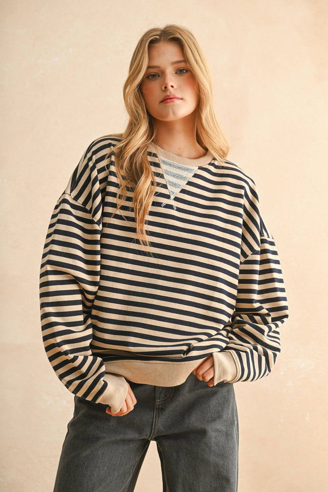 Striped Knit Long Sleeve Pullover