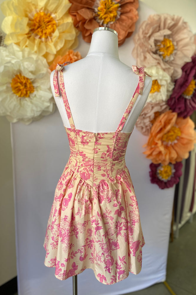 Floral Print Bustier Mini Dress Pink