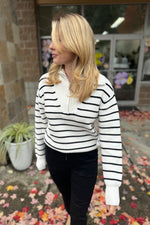 Half Zip Textured Sweater Black and White