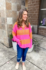 Michelle Hot Pink and Citrus Striped Loose Knit Sweater