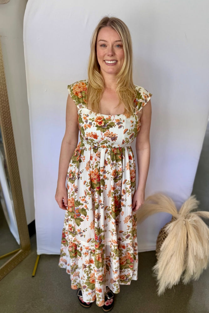 Square Neck Floral Tank Maxi Dress