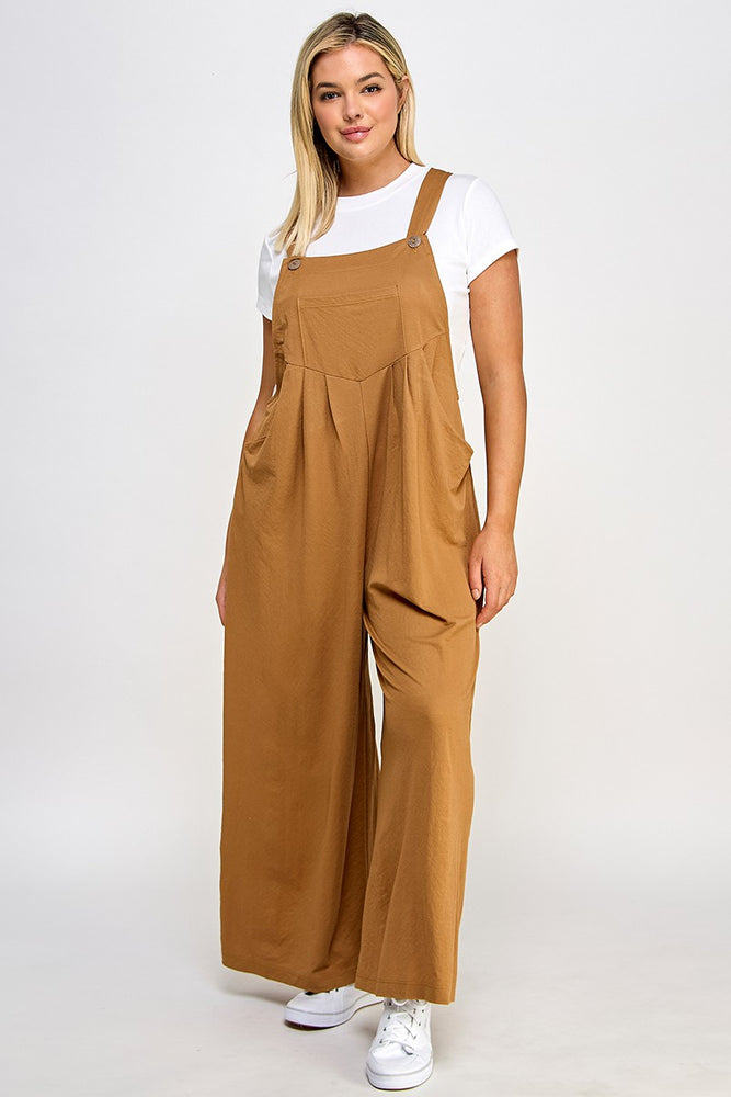 Plus Pleated Overalls Caramel