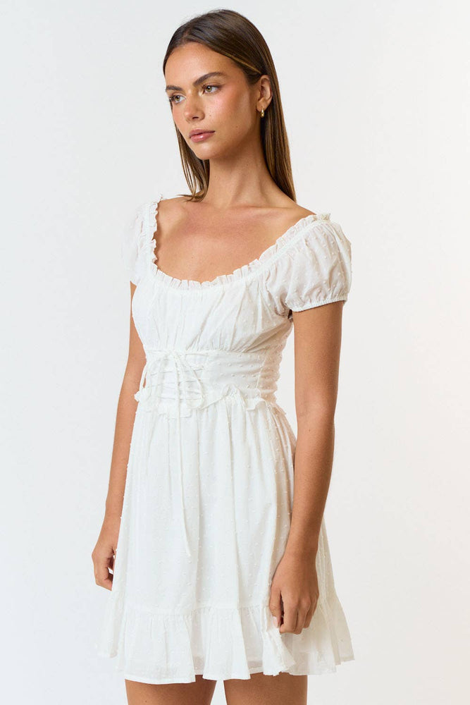 Lace Up Front Swiss Dot Mini Dress