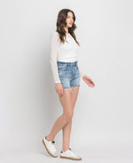 High Rise A-Line Denim Shorts