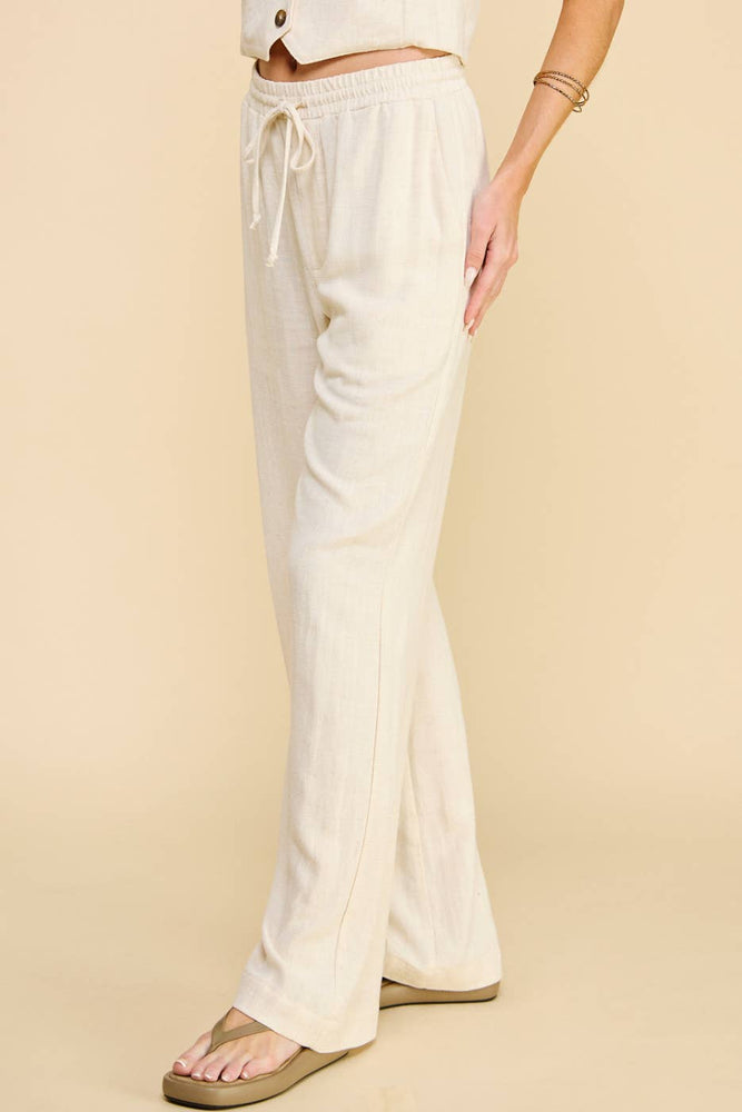 Elastic Waist Linen Blend Pant Oatmeal