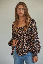 Floral Print Flare Blouse