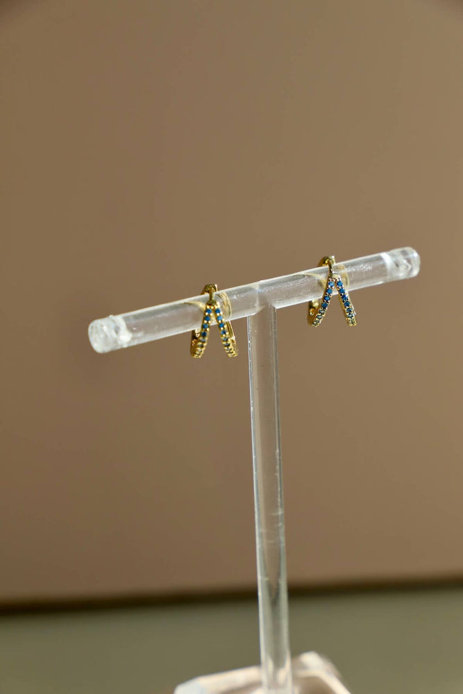 Double CZ Huggie Hoops Aqua
