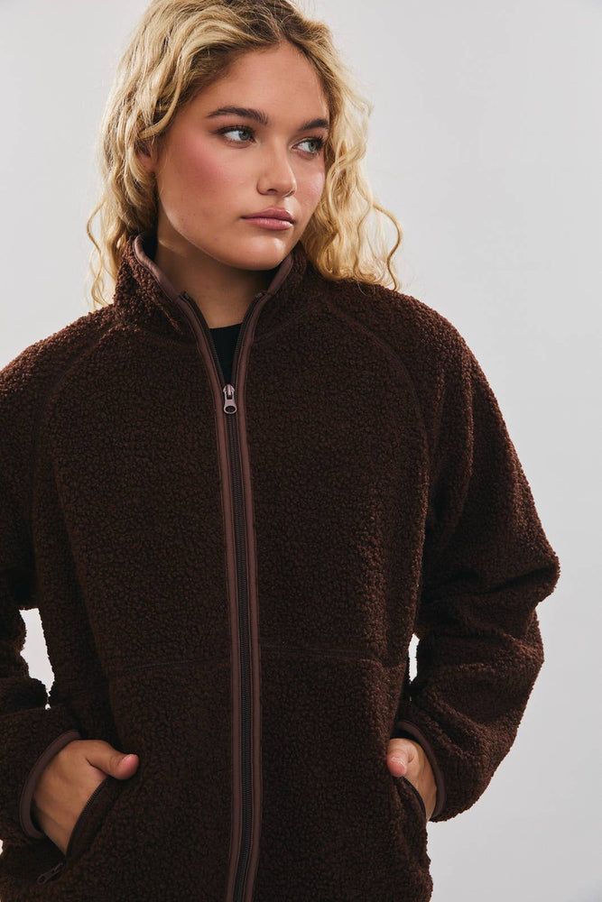 Mock Neck Fleece Jacket Mocha