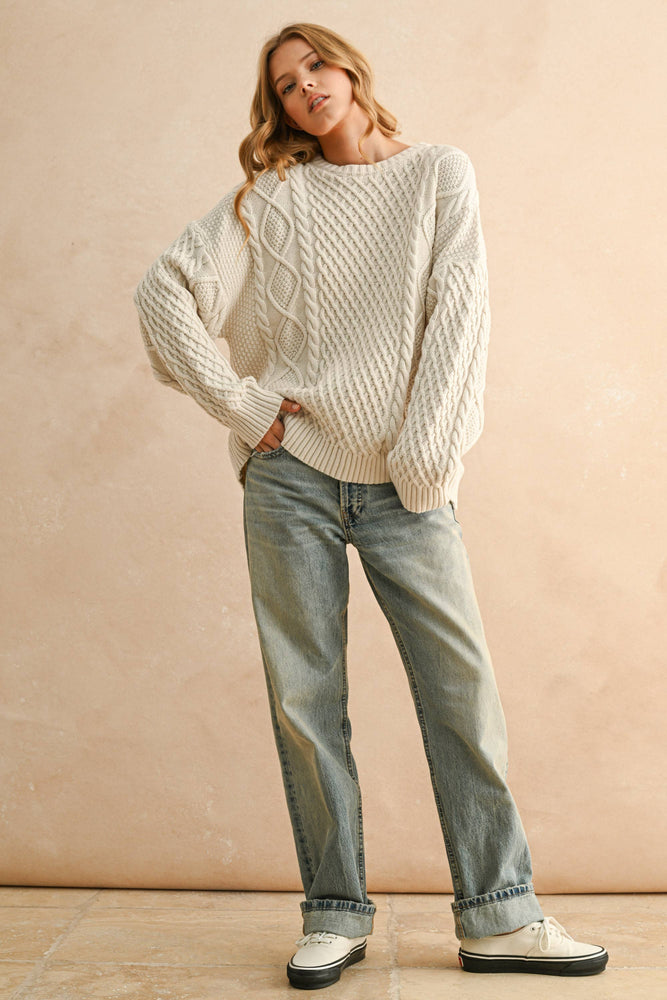 Round Neck Cable Knit Top