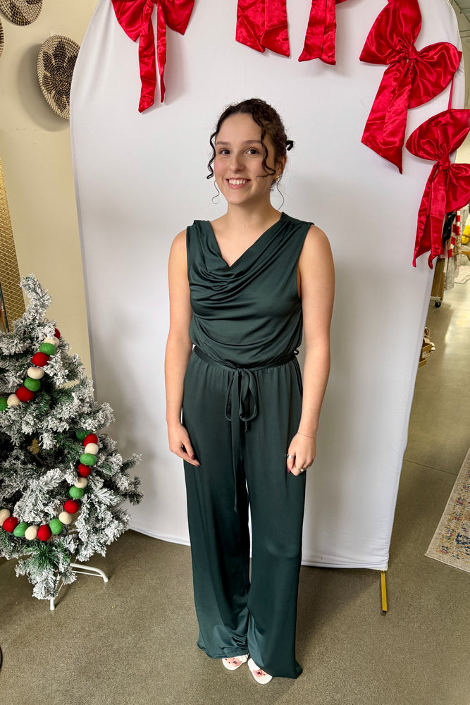 Cowl Neck Sleeveless Jumpsuit Teal