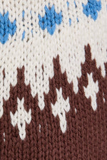 Cropped Sweater Cardigan Brown and Blue Fair Isle Style Pattern