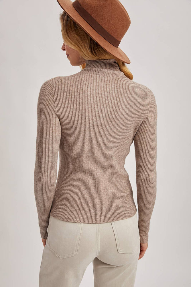 Mock Neck Ribbed Top Taupe and Black