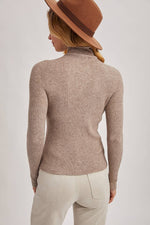 Mock Neck Ribbed Top Taupe and Black
