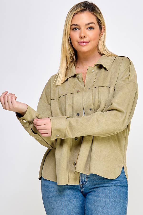 Plus Size Faux Suede Shacket Olive