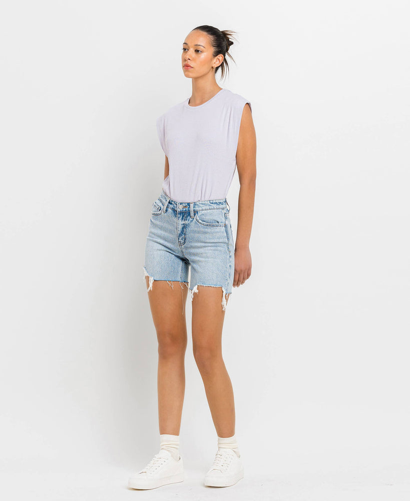 High Rise Midi Shorts Light Wash