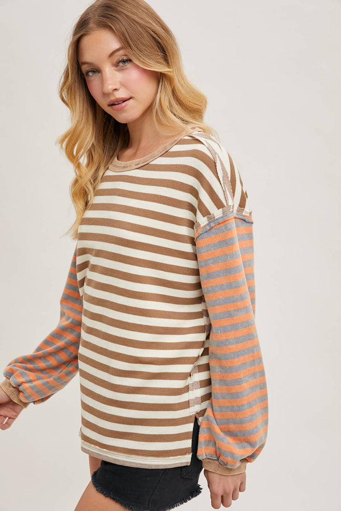 Stripe Contrast Pullover Latte