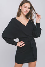 Elizabeth Black Wrap Ribbed Mini Dress